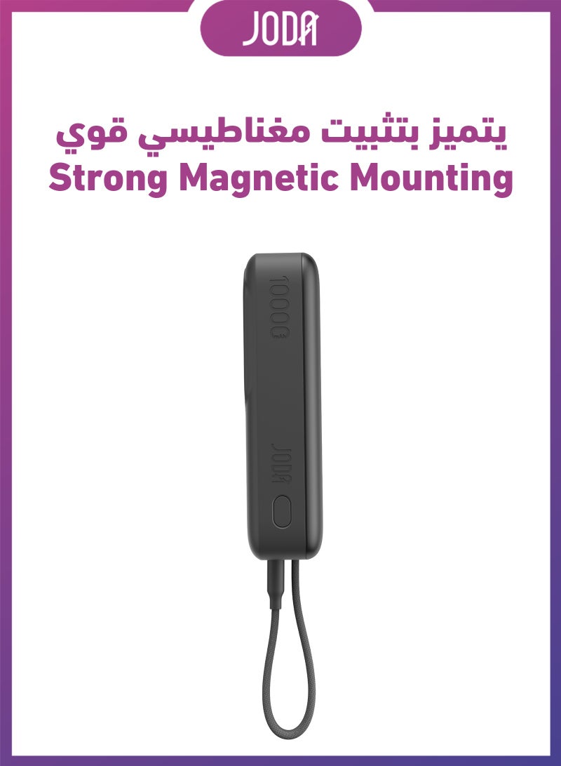 JODA MagTack 10 10000mAh PD 35W Power Bank with Nylon Braided Cable-Black - Image 2